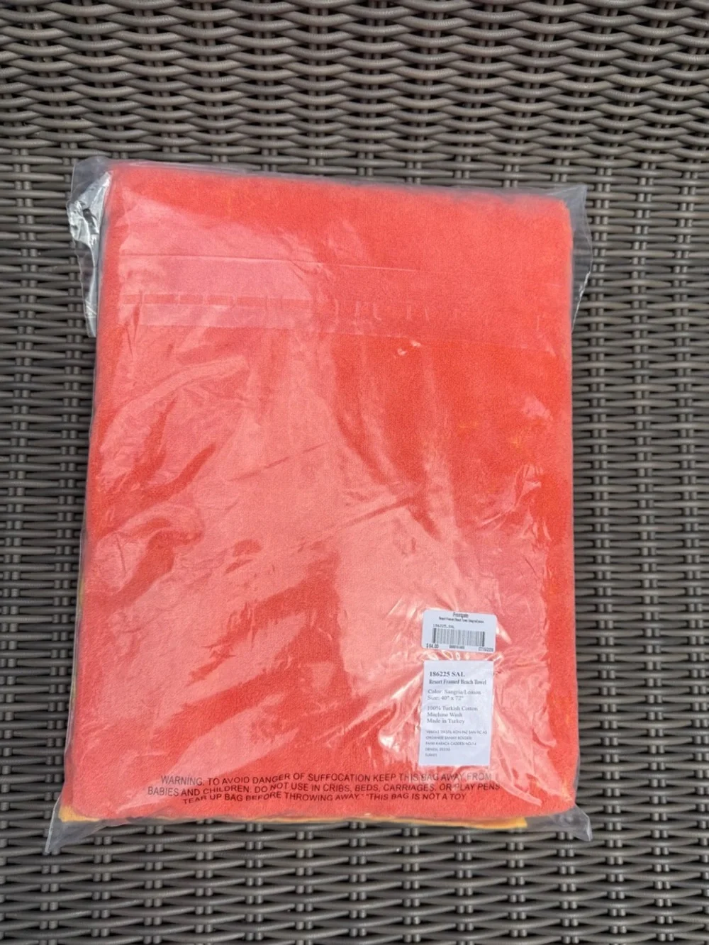 Frontgate Coral & Yellow Striped Beach Towel - NWT